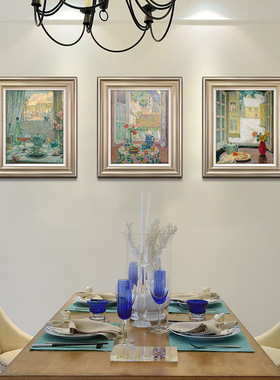 风色静美时光印象派田园花卉油画欧式美式客厅餐厅挂画版画三联