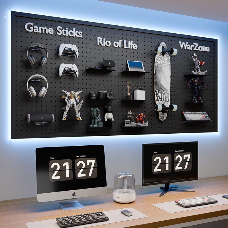 Esports room hole board custom black wall storage rack computer desk wall storage rack iron stainless steel punching board