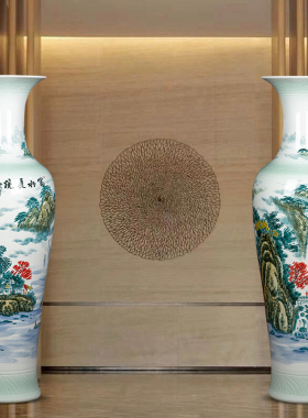 景德镇陶瓷器 手绘落地大花瓶公司开业装饰瓷瓶客厅摆件大号特大