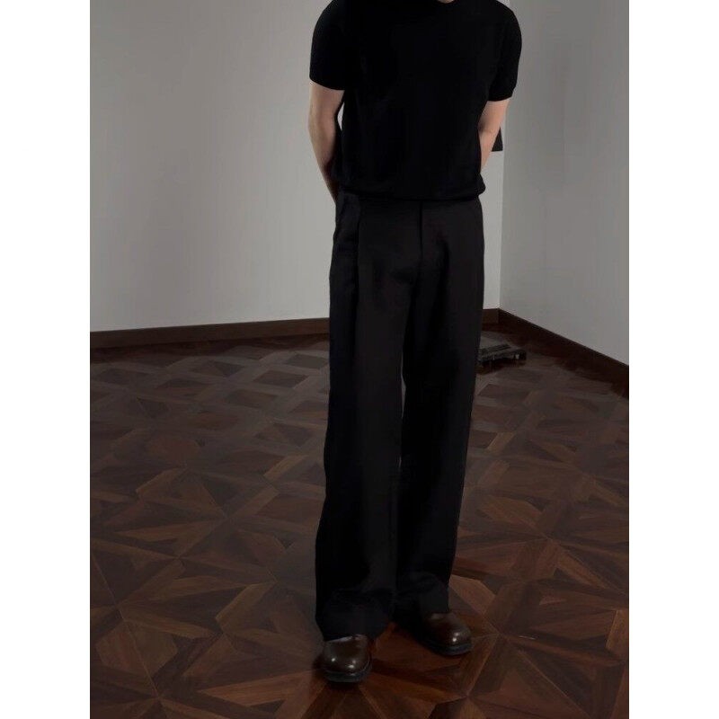 Oclin 70% high-end linen A-line trousers, three-dimensional pleated tailoring, fully hemmed lining, nouveau riche luxury