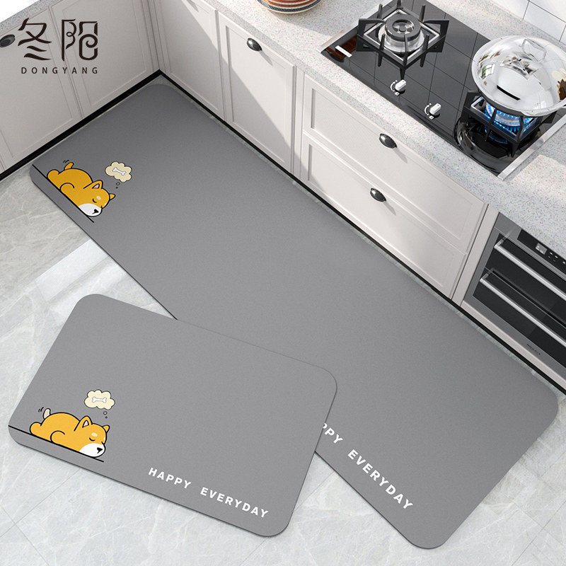 Kitchen floor mats are non-slip and oil-proof, wipeable and wash-free, diatom mud absorbent mats, cartoon waterproof and anti-dirty floor mats, and dirty-resistant carpets.