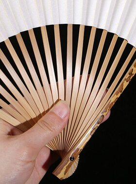甄选61K3精品梅妃竹扇子9.5寸斑竹文玩扇女士凤眼湘妃竹折扇苏工