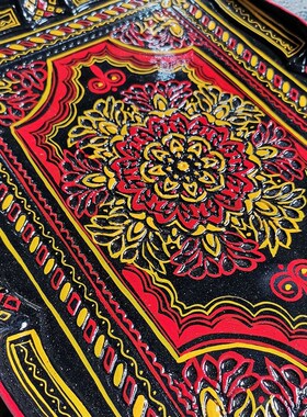 彝族漆器餐具餐厅艺术盘子摆件手工彩绘民族工艺品果盘拼盘大凉山