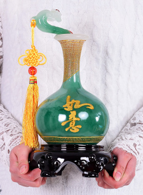 树脂工艺品平安玉如酒花瓶摆件家居装饰客厅意小博古架柜摆设中式