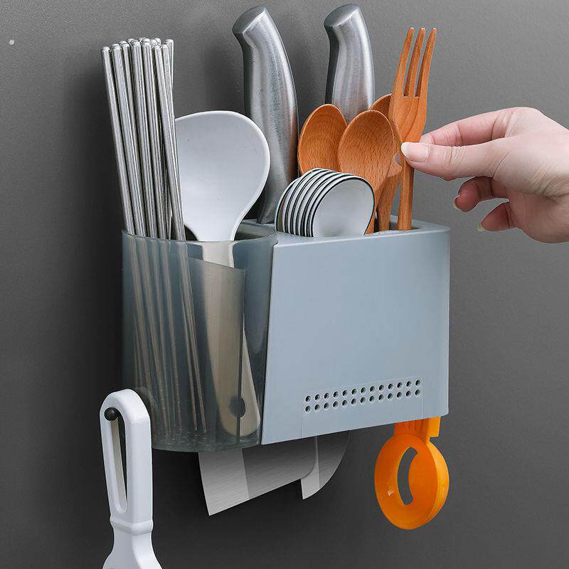 Chopstick basket wall-mounted chopstick tube household multi-functional chopstick cage wall-mounted drain chopstick storage rack plastic kitchen chopsticks