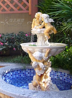 欧式玻璃钢人物雕塑艺术品客厅户外落地摆设可定制作天使流水喷泉
