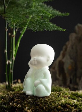 创意迷尚青瓷四不小沙弥摆件可爱小和你人物园艺车景装饰造载摆设