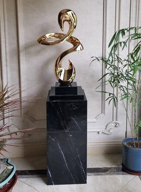 饰然黑白根大理石摆件底座别墅装天摆件底座落地玄关双层大理石柱