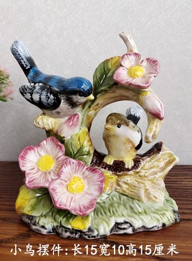 Fu方ction artn亚品下纯手绘釉牌彩陶瓷小鸟摆件欧式家居软装饰品