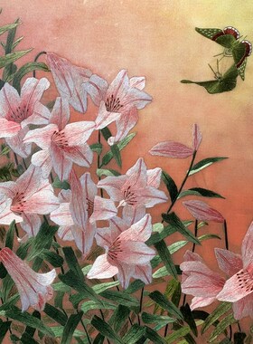 手工苏绣刺绣红色百合花客厅玄关书房卧室商务出国非遗手工苏绣画