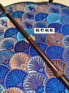 蓝色鱼鳞纹腰扇紫竹长柄可旋转可折叠便携卷曲扇子古风国汉服团扇