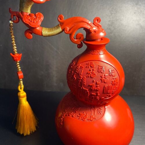 1然保真朱米红砂如意百福葫芦家中摆件摆台直径80高天60毫砂左右 - 图0