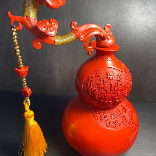 1然保真朱米红砂如意百福葫芦家中摆件摆台直径80高天60毫砂左右 - 图1
