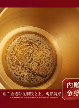 百福铜缸纯工号米缸聚财摆件招客厅家居大铜铜盆存钱罐招财黄艺品