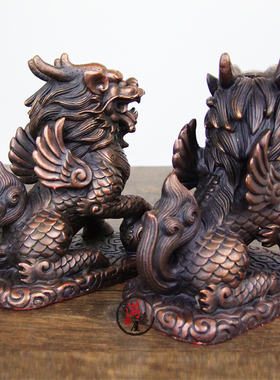 祥狮铜麒麟纯铜麒麟摆件一对招财鎮宅纳福工艺品家居客厅店铺摆件