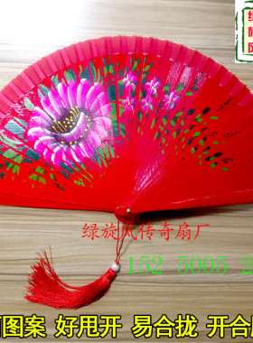 配旗袍西班牙扇子木质扇女款高档纯手绘工艺木扇中国风走秀用折扇