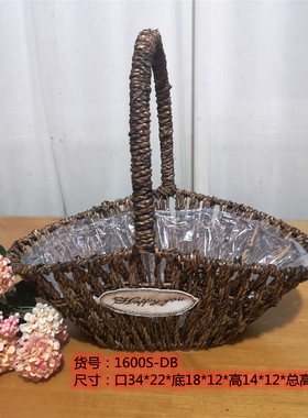 花篮藤编草编手提篮子编织花盆装饰花盆田园风摆件鲜花干花插花篮