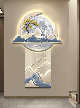 九鱼图入门玄关装饰画轻奢走廊尽头过道背景墙壁画背靠金山挂画