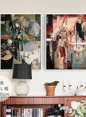 中式京剧花旦戏曲人物抽象油画酒店餐厅背景样板房玄关晶瓷装饰画