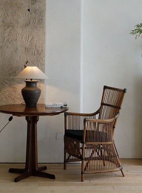 叕木/中古复刻  实木圆餐桌家用客厅茶几阳台桌子日式侘寂风家具