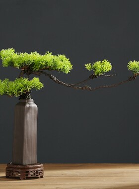 中式迎客物盆景仿真酒意小植松禅店餐桌摆件陶瓷花瓶客厅桌面松树