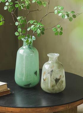 绿色飘点细口玻璃花瓶琉璃花器客厅餐桌插花摆件家居摆设装饰品