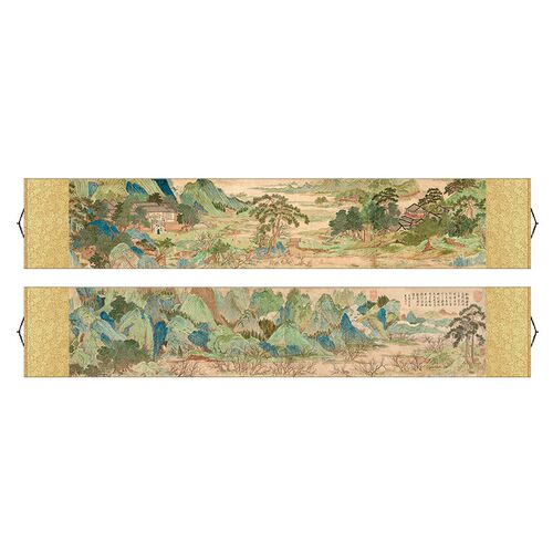 仇英桃花源图中式丝绸卷轴挂画卧室客厅背景墙装饰画餐厅书房壁画 - 图0
