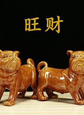 厅瓷狗摆公生肖狗可爱工艺品客陶办件室家居饰品