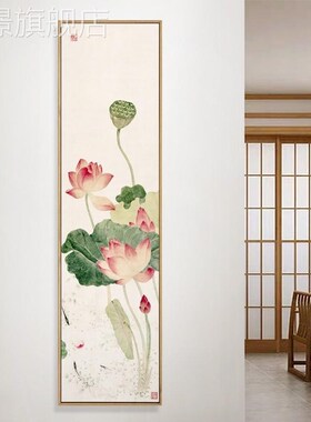 网红网红新中式过道玄关装饰画国茶室入户画荷花兰花挂画廊走墙画
