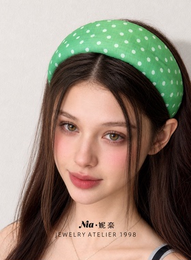 Nia妮奈 绿色波点宽边发箍女款高级感洋气时尚头箍高颅顶发卡发捆