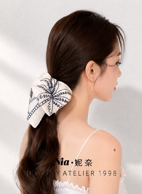 Nia妮奈墨叶纹方巾发圈扎丸子头头花头饰马尾大肠圈女高级感发绳