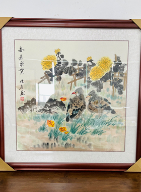 手绘兰花国画牡丹花鸟画客厅沙发三联壁画卧室挂画餐厅玄关装饰画