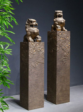 礼中式仿新雕狮子拴马柱开业送石客厅玄关麒麟貔貅艺术品装饰摆件