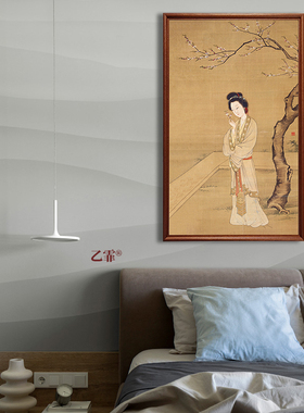 桔子格调 人面桃花图 中式人物仕女画中古挂画书房玄关茶室装饰画