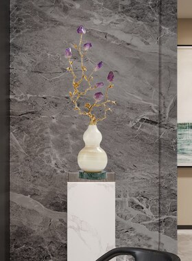 客水晶招财葫芦摆件紫厅玄关柜电奢柜壁龛装饰品轻视高档乔迁礼品