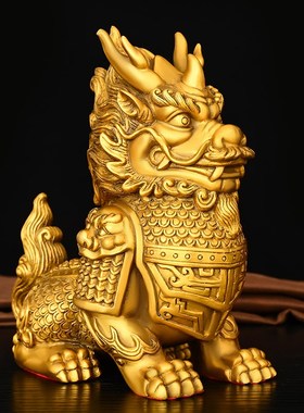 全兽麒麟摆件将军麒麟家居玄关办公瑞店铺桌面小号装饰品室铜麒麟