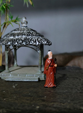 饰脂复古创意精品微杖古人小摆件奇石盆景鱼缸拐景观造景装树模型
