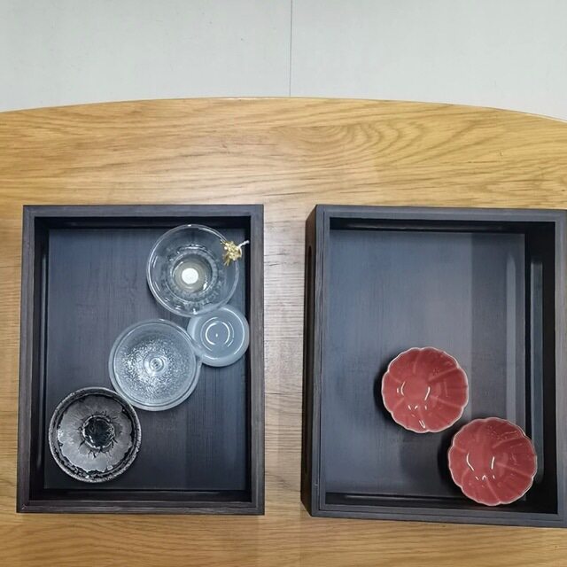 Chinese tea set desktop storage box multi-functional exquisite box bamboo double layer stackable portable tea cup storage cabinet