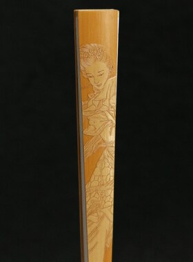 王伟本工扇骨老玉竹燕尾东阳名家戚挺飞本工雕刻侍女图文人折扇子