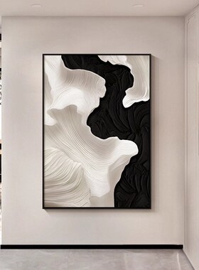 现代极简客厅装饰画黑白抽象艺术沙发背景墙挂画肌理感玄关墙壁画