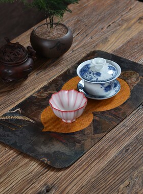 手工竹编茶垫大漆缎面主人席茶席复古干泡茶杯垫子锦缎刺绣壶杯垫