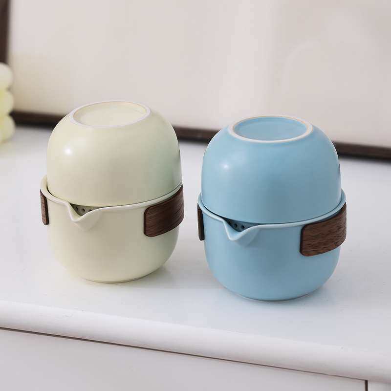 Ru kiln travel tea set set one pot four cups portable outdoor quick cup kung fu teapot teacup printed logo