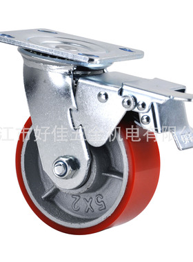 源头工厂直供5X2重型滚珠双轴承铸铁聚氨脂（PU）双刹脚轮