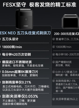 【新品】fesx往复式剃须刀电动五刀头便携男士络腮胡迷你刮胡刀