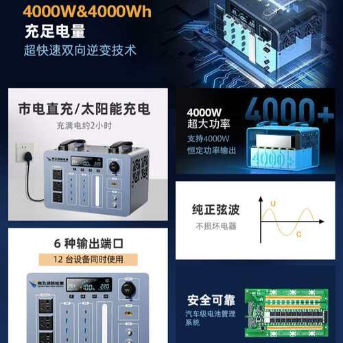 4000W户外大功率储能电源 跨境爆款大容量便携式VPD高清屏 - 图1