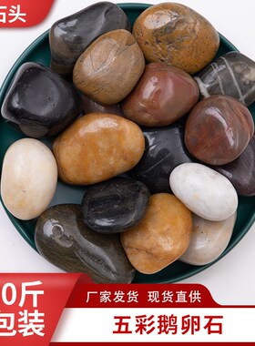 五彩鹅卵石工程铺路o小石子园林造景装饰抛光彩色雨花石头