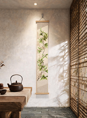 光影绿植挂画入户玄关装饰画竖版长条挂画客厅走廊卧室挂画免打孔