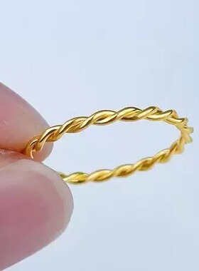 999足金5G实心麻花黄金戒指情侣