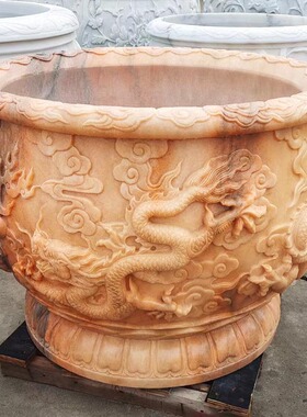 汉白玉石雕鱼缸花盆石头荷花缸中式庭院天然石缸门海户外养鱼水槽