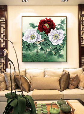牡丹花挂画国画客厅玄关装饰画过道背景墙花开富贵餐厅壁画招财画